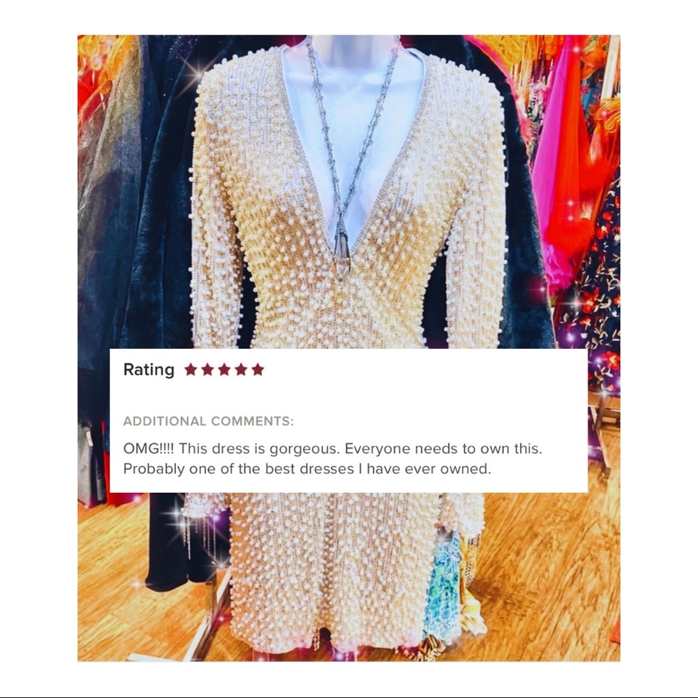 Hand Beaded Pearl Sequin Metallic Chain Long Sleeve Stunning Fancy Dress - Picture 2 of 11